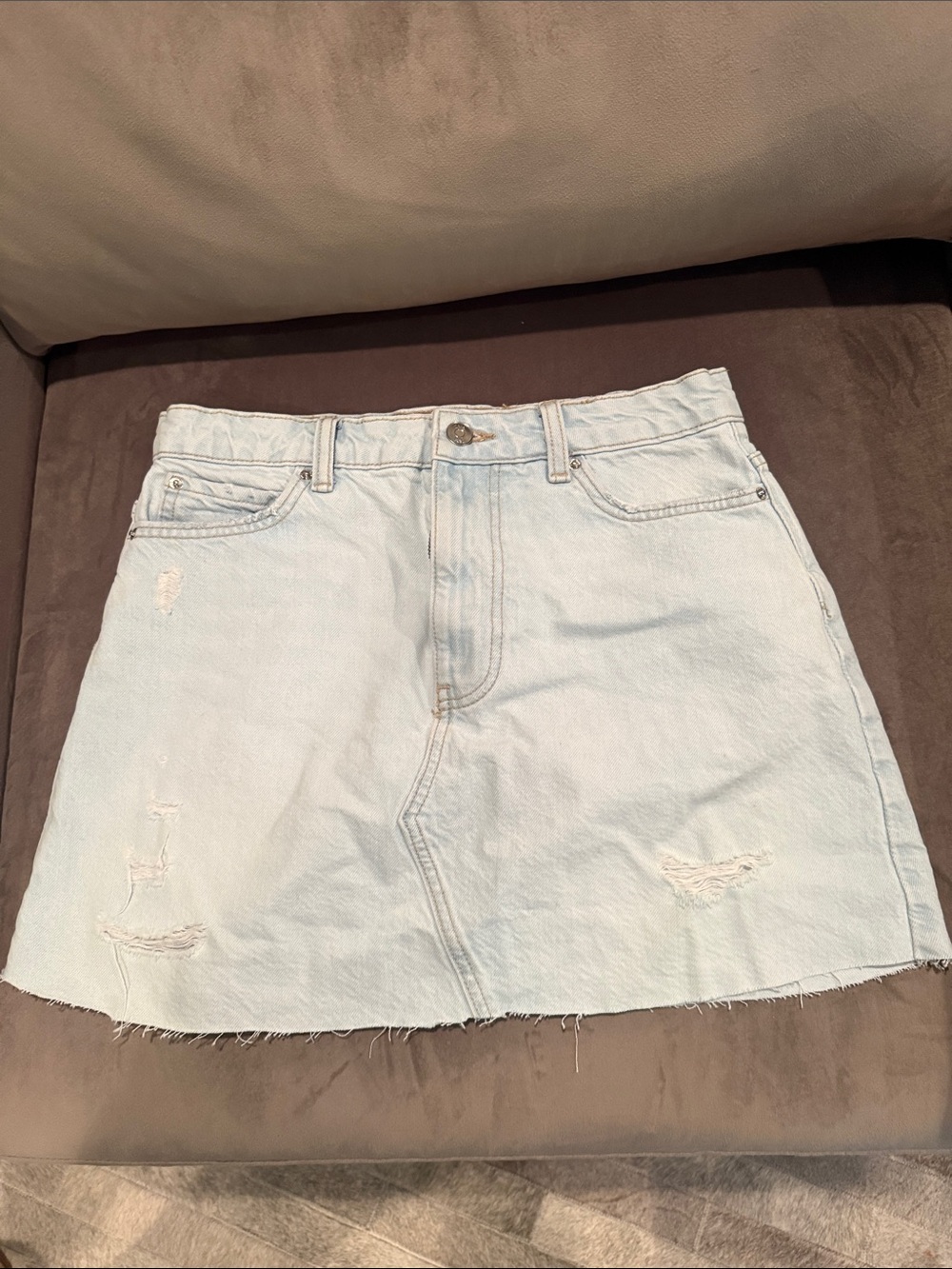 Zara Light Blue Distressed Denim Mini Skirt
